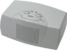 A white box with a speaker on top of it.